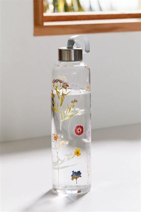 Printed Glass Water Bottle in Pressed Floral | Best Products For Women Summer 2019 | POPSUGAR ...