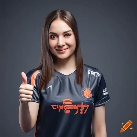 Realistic illustration of a female esports gamer giving thumbs-up on Craiyon
