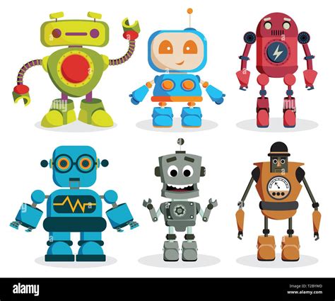 Robot toys vector characters set. Colorful kids robots elements with ...