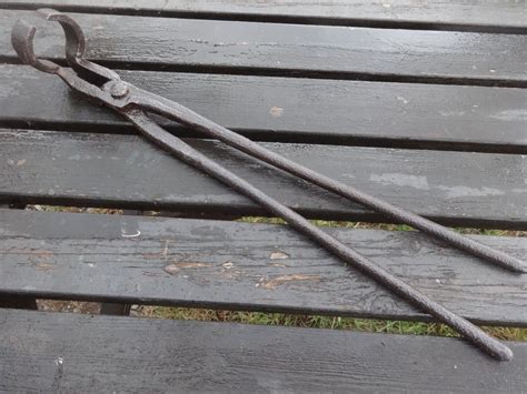 Antique French Extra Large Metal Tongs Pliers Tool Ironsmith Blacksmith Smith Smithy Forge Tools ...