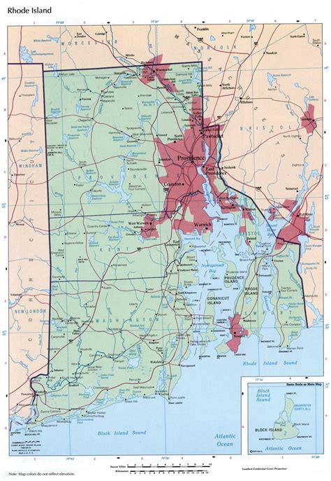 Large detailed map of Rhode Island state with administrative divisions ...