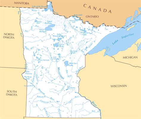 Large detailed rivers and lakes map of Minnesota state | Vidiani.com ...