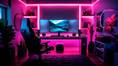 Premium AI Image | Modern gaming room with colorful led lights and ...