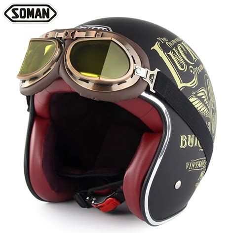 Motorcycle Helmet Harley Retro Helmet With Harley Goggles Open Face Chopper Motorbike Helmet ...