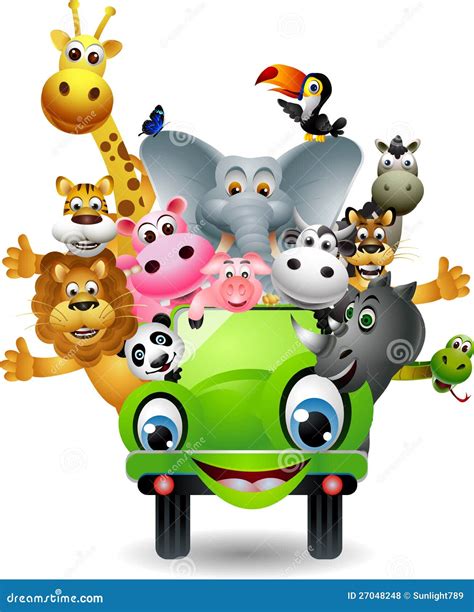 Funny Animal Cartoon On Green Car Royalty Free Stock Photos - Image ...