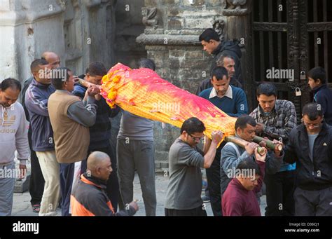 A Hindu cremation ceremony at Pashupatinath Temple, a Hindu temple of Lord Shiva located on the ...