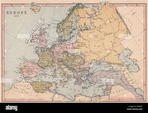 EUROPE 1878: Showing 19C key battles/dates. COLLINS, 1880 antique map Stock Photo - Alamy