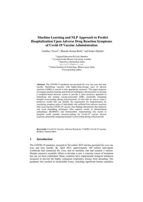 (PDF) Machine Learning and NLP Approach to Predict Hospitalization Upon ...