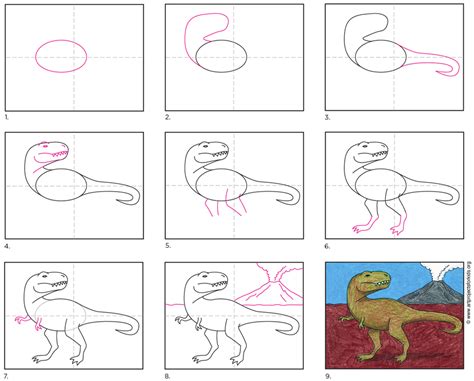 Easy How to Draw a T-Rex Tutorial and T-Rex Coloring Page