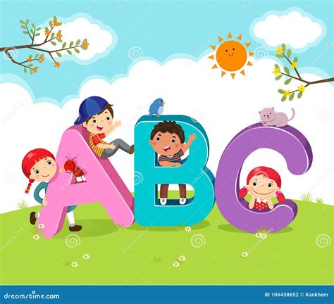 Cartoon Kids with ABC Letters Stock Vector - Illustration of alphabet ...