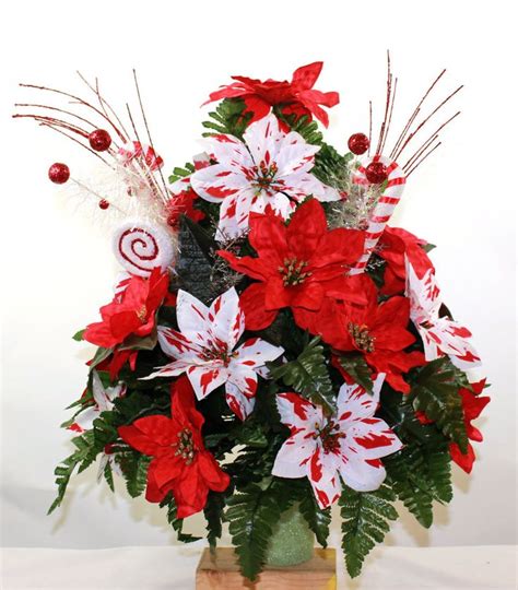 Beautiful XL Christmas Red and White Poinsettia Cemetery Vase ...