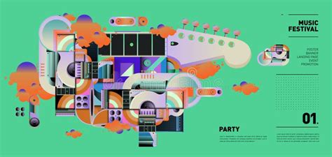 Music Festival Illustration Design for Party and Event. Vector Illustration Collage of Music for ...