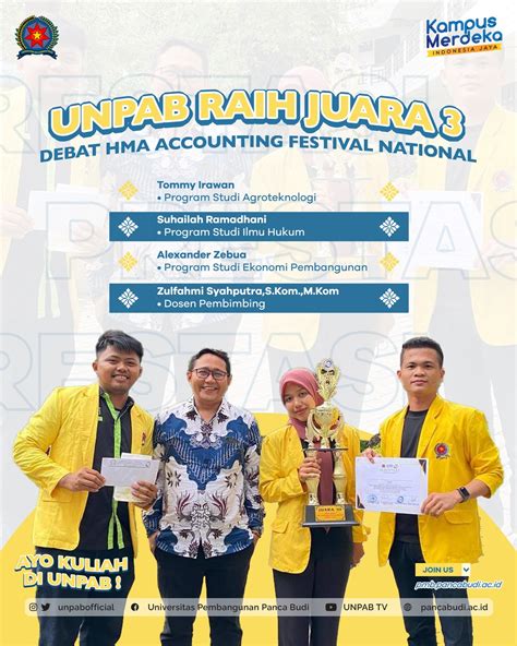 UNPAB | Bangga ! Mahasiswa UNPAB Raih Juara 3 Debat HMA Accounting Festival National