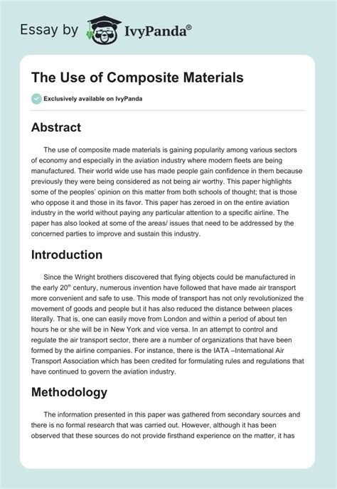 The Use of Composite Materials - 2690 Words | Research Paper Example