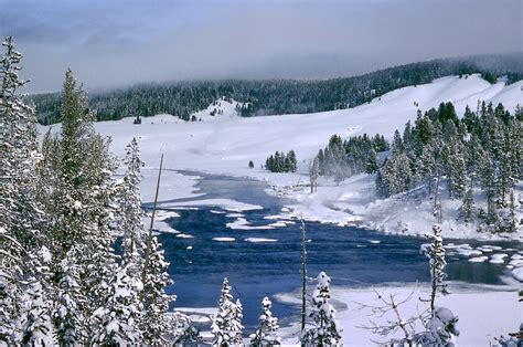 Winter landscape scene in Yellowstone National Park, Wyoming image - Free stock photo - Public ...