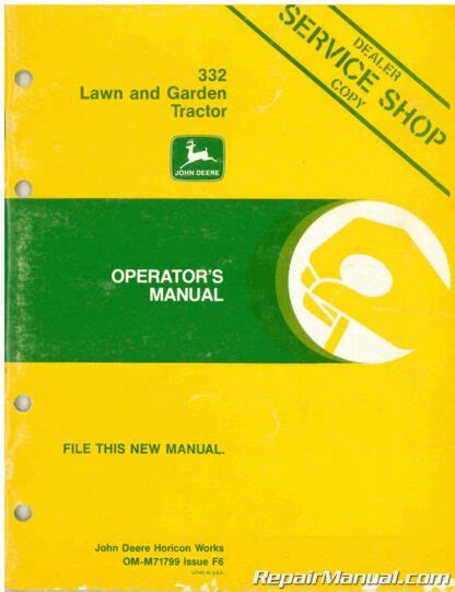 John Deere 332 Lawn and Garden Tractor Operators Manual Issue F6