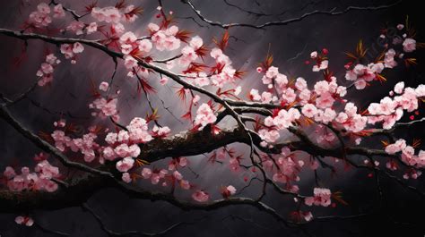 Painting Of Cherry Blossoms Against Dark Background, Picture Of Japanese Cherry Blossom ...