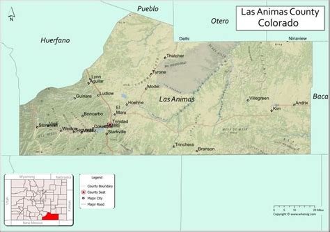 a map showing the location of las animas county in colorado and ...