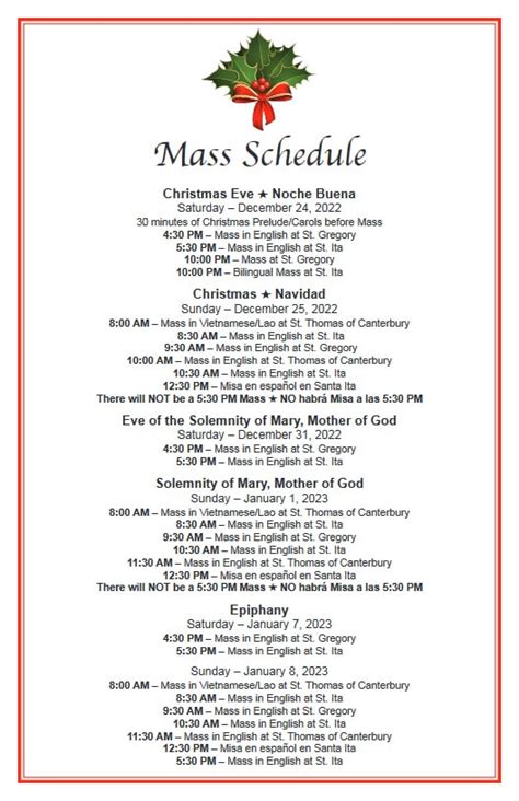 2022 Christmas Mass Schedule - Mary, Mother of God Parish