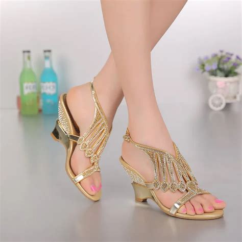 2016 summer New fashion wedding shoes gold color wedges heels dress shoes open toe bridal ...