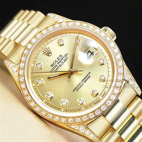 MENS ROLEX DATEJUST PRESIDENT SOLID 18K YELLOW GOLD DIAMOND WATCH | eBay