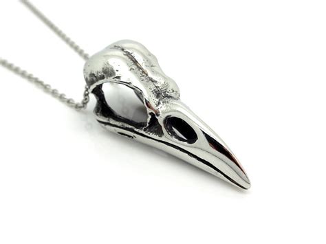 Crow Skull Necklace Crow Skull Pendant in Pewter Goth by Farjil