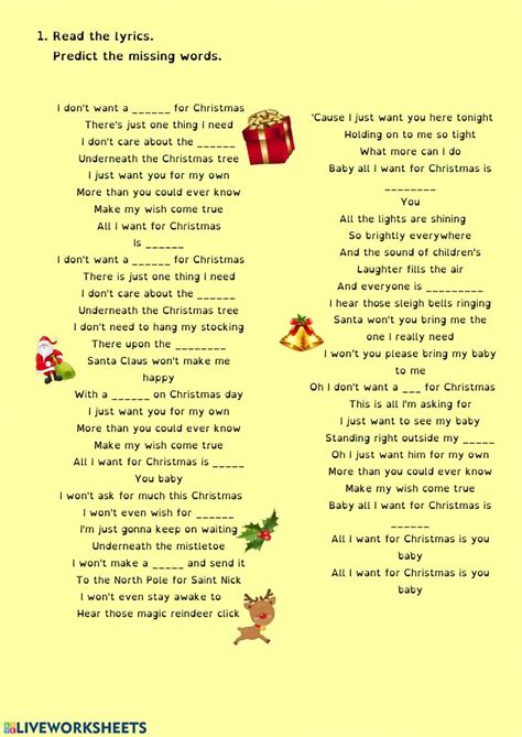 Christmas song worksheet worksheet | Live Worksheets - Worksheets Library