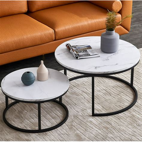 Top-32” Modern Nesting Coffee Table Simple Modern Living Room -2 Round Table Sets(1*Big+1*Small ...