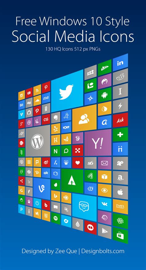 130 Free Windows 10 Style Social Media Icons PNGs & Ai
