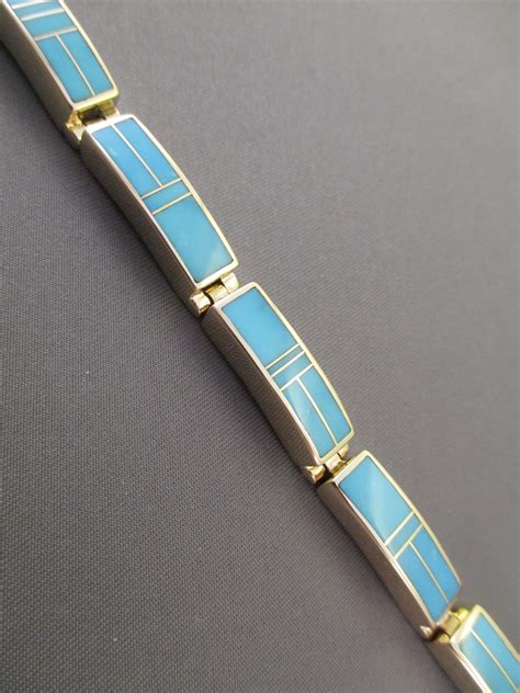 14kt Gold & Turquoise Inlay Link Bracelet (Wider) - Sleeping Beauty Turquoise