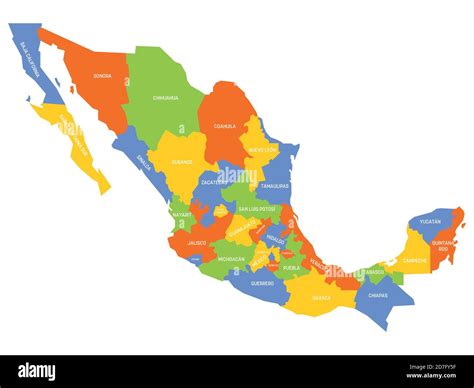 Colorful political map of Mexico. Administrative divisions - states ...