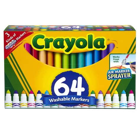 Washable Markers, Broad Line, Assorted Colors, Pack of 64 - BIN588180 | Crayola Llc | Markers