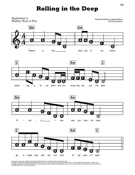 Rolling In The Deep by Adele Sheet Music for E-Z Play Today at Sheet Music Direct