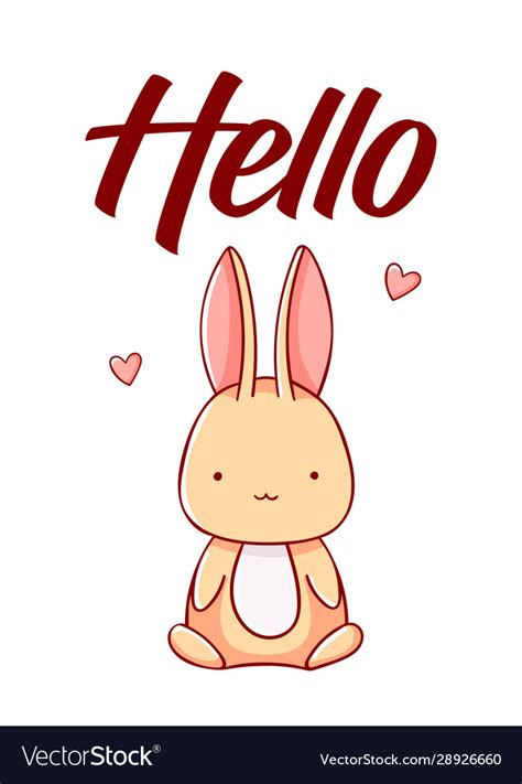 Cute bunny with heart cartoon kawaii hello flat Vector Image