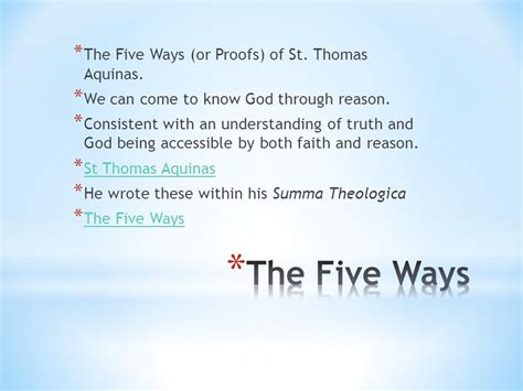 Thomas Aquinas and the Existence of God * The Five Ways (or Proofs) of ...