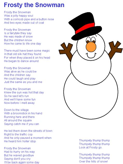 Frosty The Snowman Song Lyrics Printable