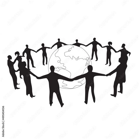 Group of people in circle. Illustrations depicts many people holding hands. This represent ...