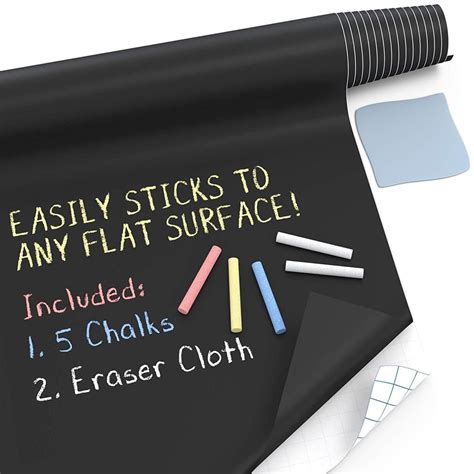 Kassa Chalkboard Wall Sticker Decal Roll (Extra Large - 6.5' x 18") - 5 Chalk & Eraser Cloth ...