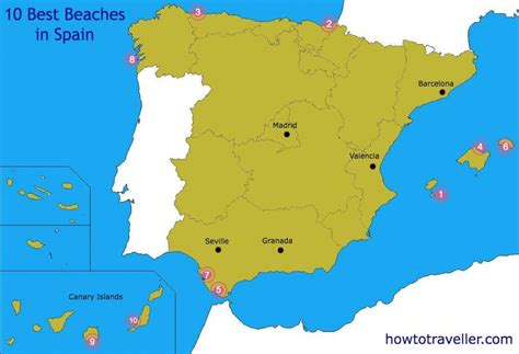 Best beaches in Spain map - Map of best beaches in Spain (Southern ...