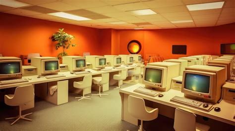 Premium AI Image | Retro Computer Room Displaying Classic Apple Macintosh Computers Generative AI