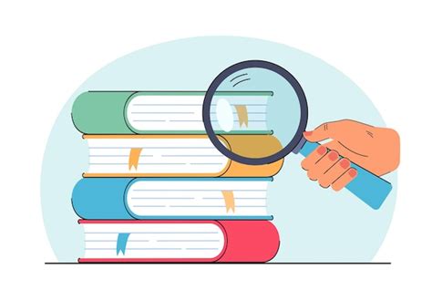 Free Vector | Hand of student holding magnifying glass and studying books. Stack of books for ...