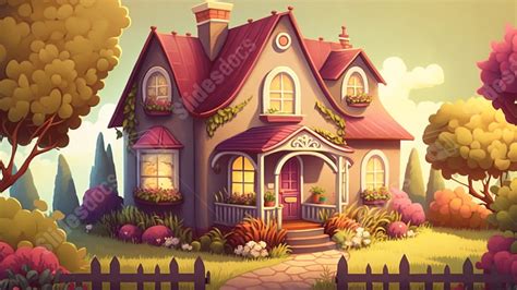 Cottage Garden Tree Cartoon Powerpoint Background For Free Download - Slidesdocs