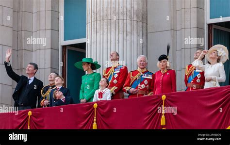 The British Royal Family on the Buckingham Palace balcony to watch the ...