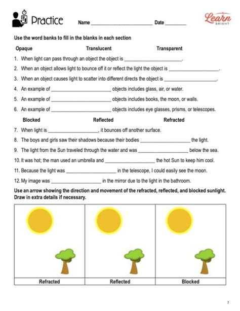 Properties Of Light Grade 4 Worksheets