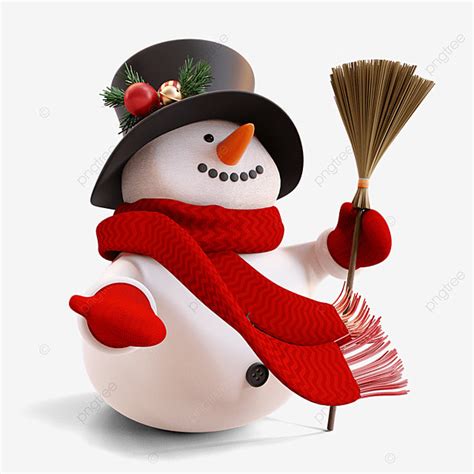 Three Dimensional PNG Image, Christmas Snowman Three Dimensional Broom ...