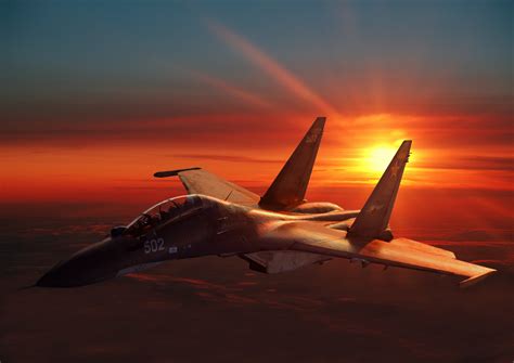 4K Ultra HD Sunset with Sukhoi Su-30