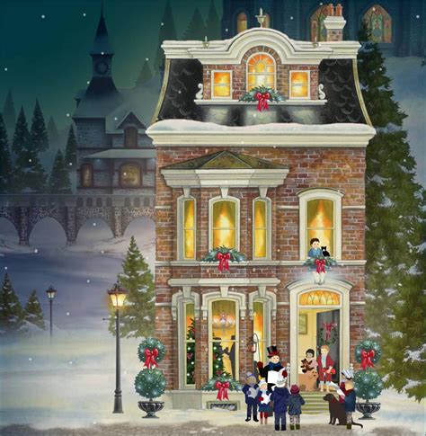 This artists' depiction of a Victorian period scene with carolers at ...