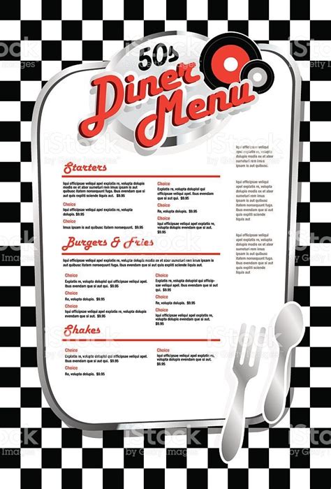 Late night retro 50s Diner menu layout with red lettering royalty-free stock vector art | Diner ...