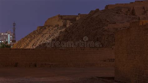 Pyramid of Huaca Pucllana Night Timelapse, Pre Inca Culture Ceremonial Building Ruins in Lima ...