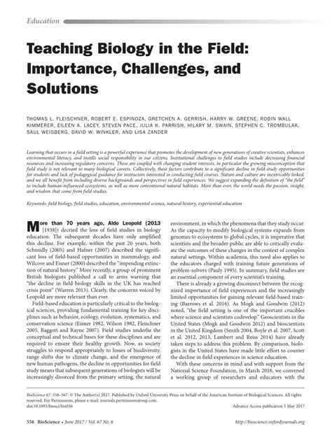 (PDF) Teaching Biology in the Field: Importance, Challenges, and Solutions